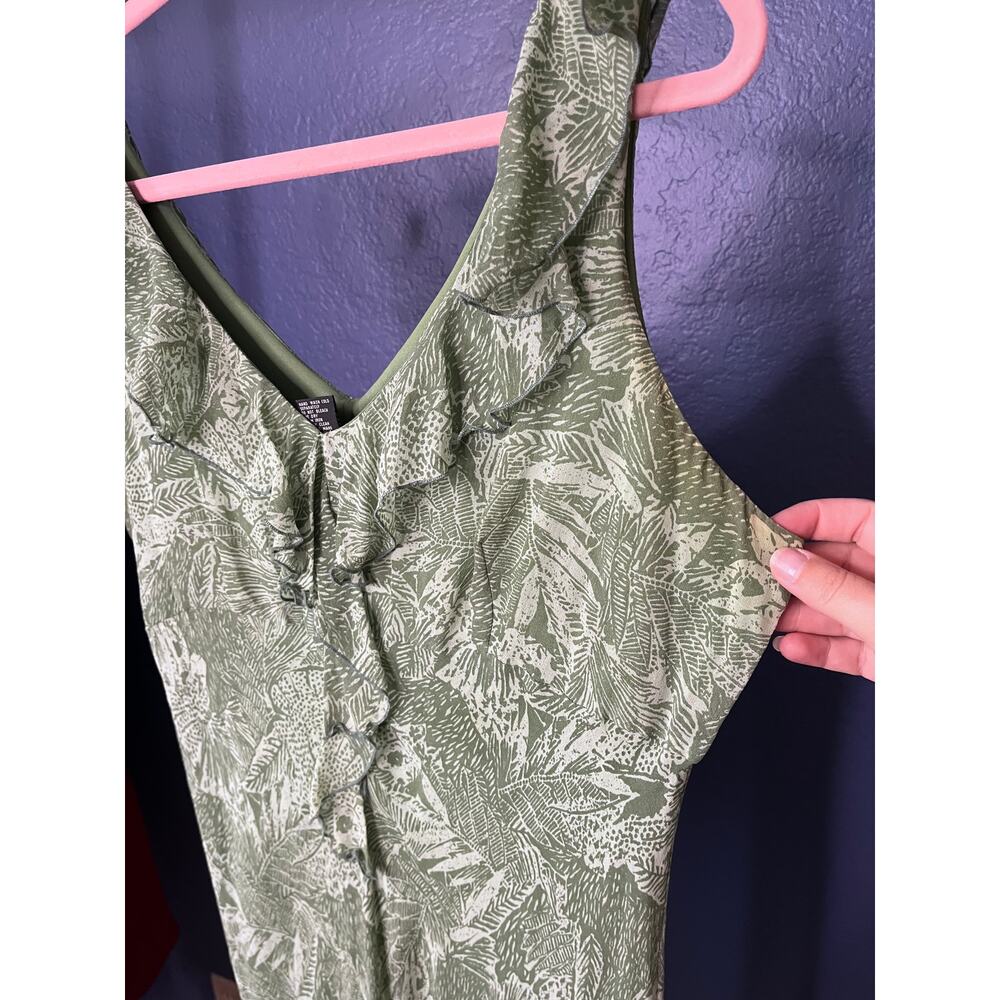 Jonathan Martin Studio Green Flounce Floral Midi Dress 100% Silk Ruffle Neck 12 - Picture 6 of 6